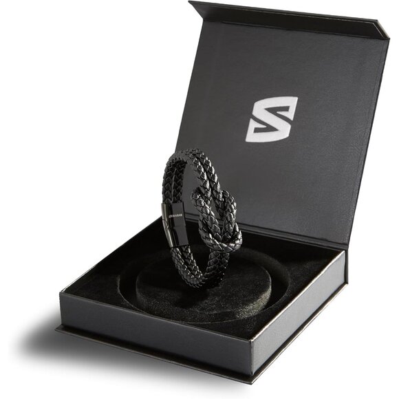 Leather Bracelet Women Knot Black 16cm Stainless Steel Clasp Gift Box - Picture 2 of 9